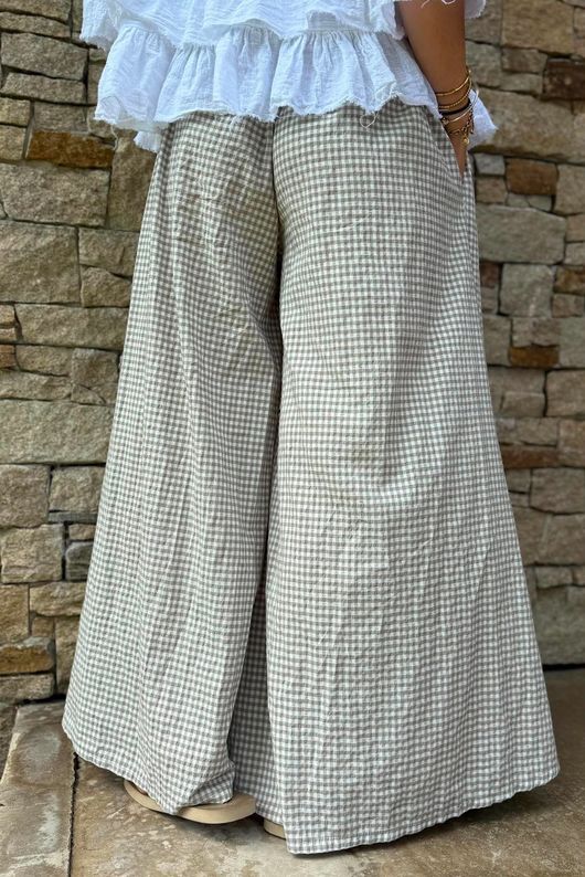 Arbi Gingham Palazzo Pant Mocha